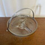 Vintage Molded Glass Aperitif Serving Tray + Chrome Metal Handle VMC Reims Vinta