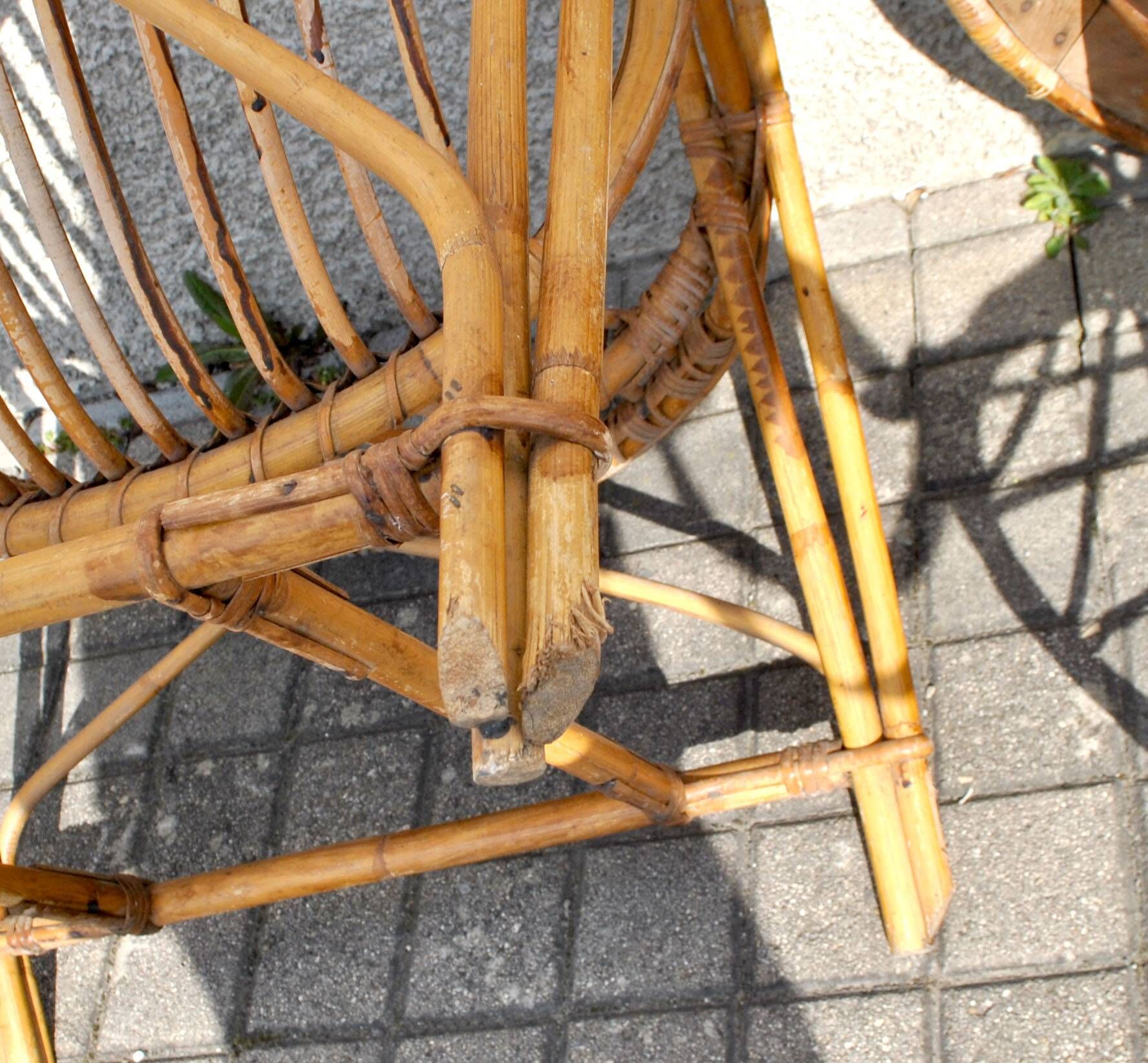 Vintage balcony garden furniture armchairs and table bamboo and rattan 1960