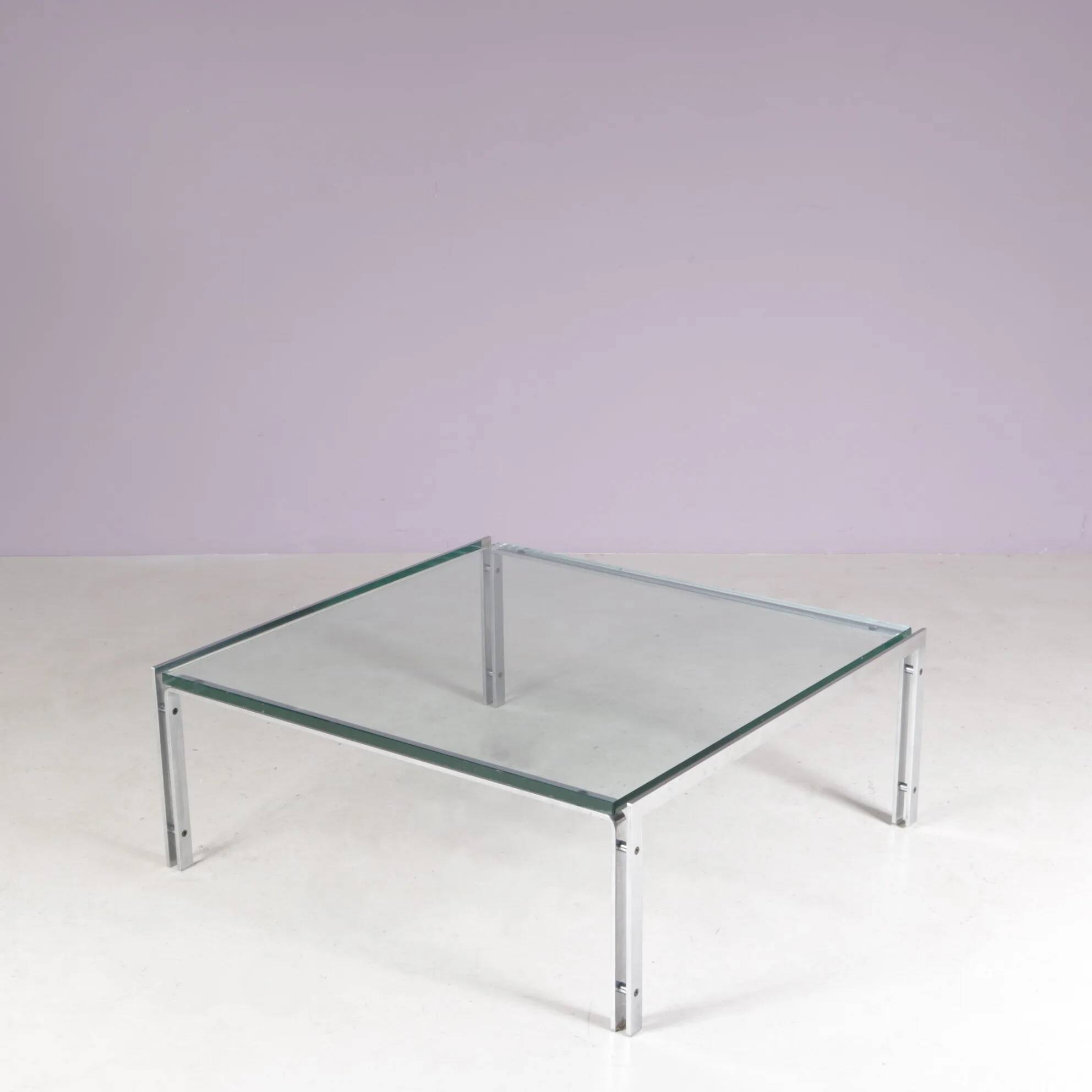 1960s coffee table with chrome frame and glass top by Hank Kwint for Metaform Netherlands