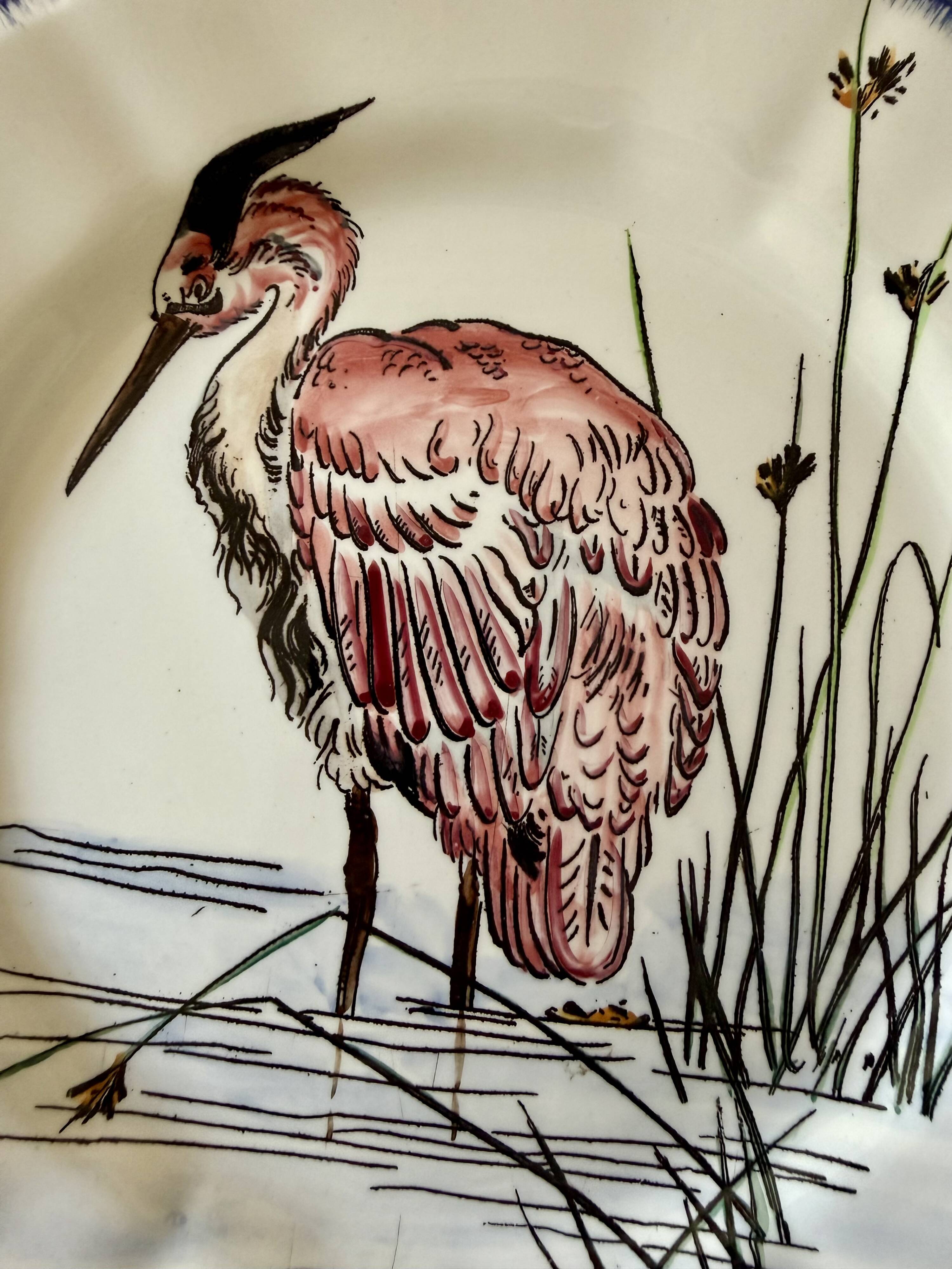 Service de table assiettes et plats Gien modèle grands oiseaux