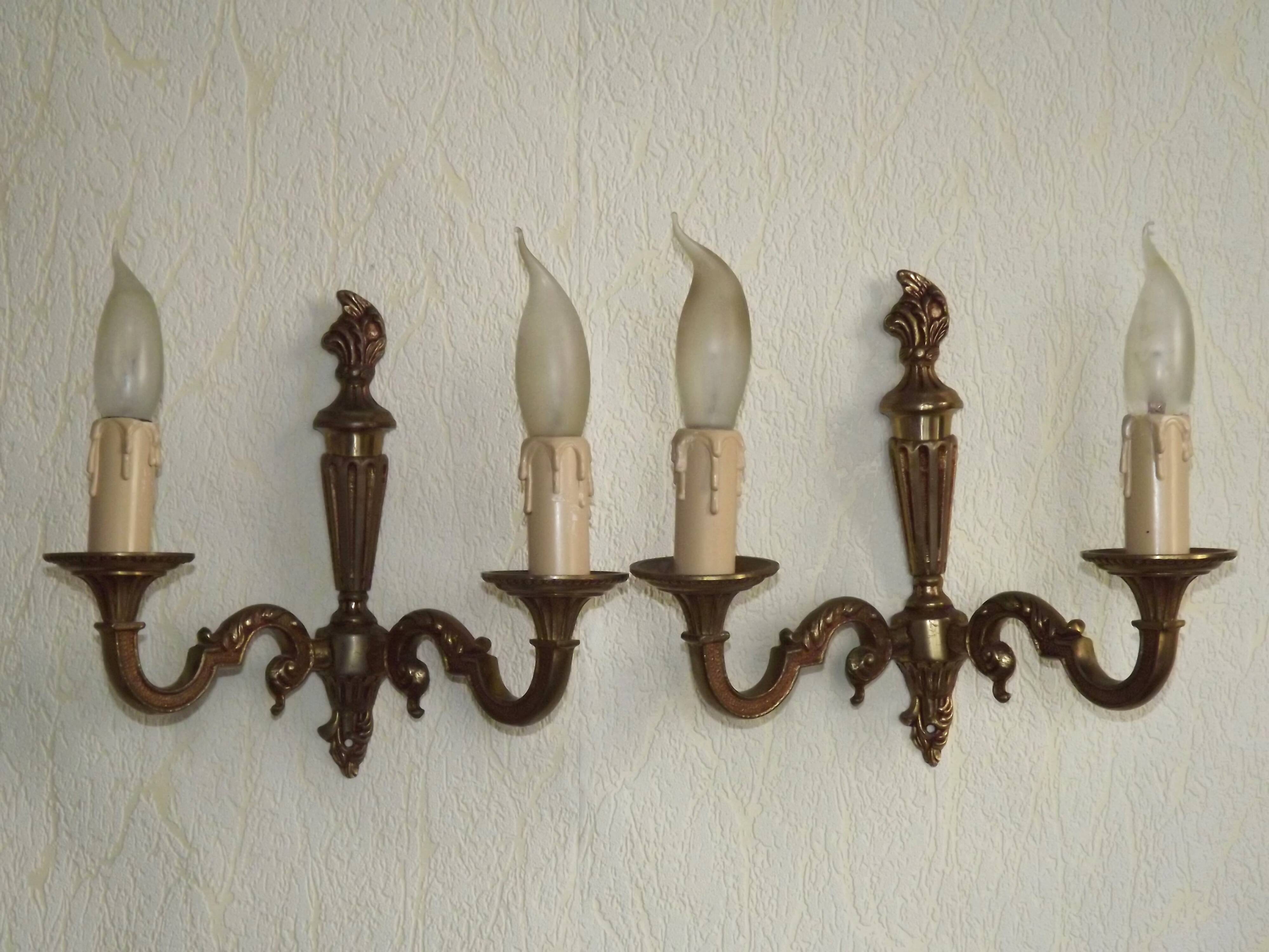 Pair of double Empire wall sconces in bronze from the French period with flame 5160.