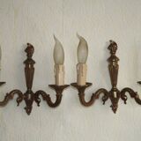 Pair of double Empire wall sconces in bronze from the French period with flame 5160.