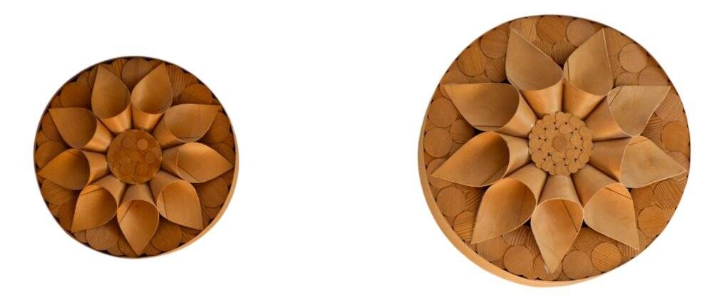 Handcrafted Swedish wooden wall sconces, set of 2