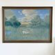 Large vintage original landscape dog oil painting