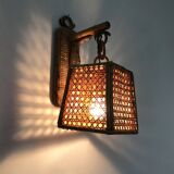 Rattan and cane lantern wall light. 1950s-1960s
