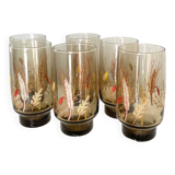 Vintage smoked glass glasses with wheat pattern