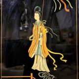 Vintage Chinese pagoda cabinet traditional scene (bohemian)