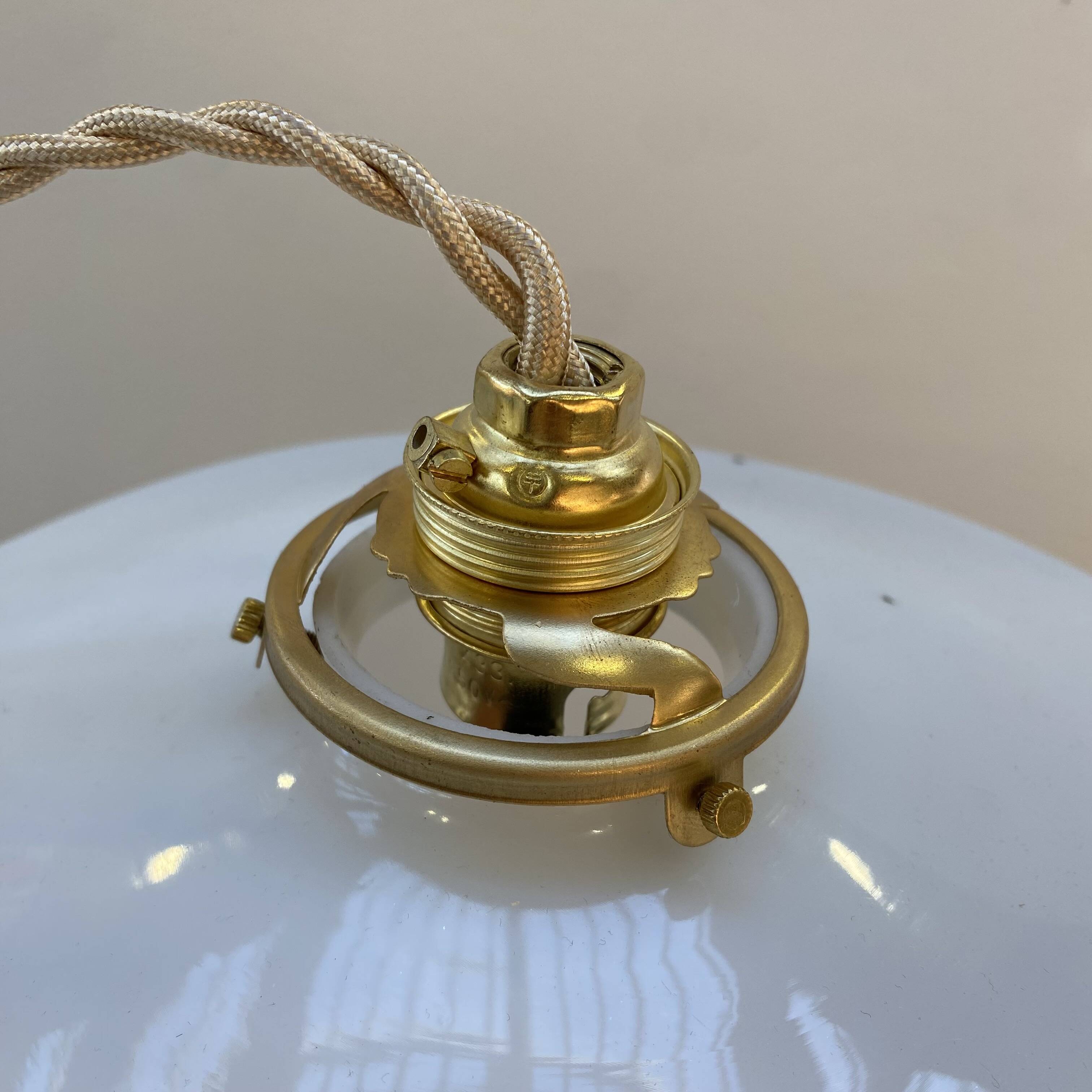 Pair of vintage white opaline pendant lights