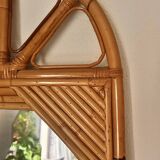 Curved half-moon console in rattan and bamboo with mirror by Vivai del Sud, Italy, 1960s.