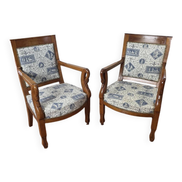 Pair of 19th century restoration armchairs in cherry wood