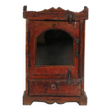 Massive Indian red display case, patinated bedside and original piece of teak wood