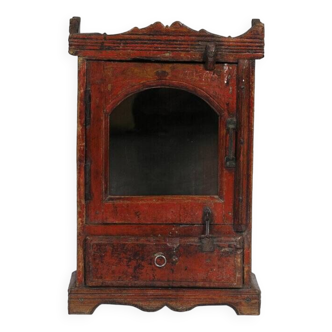 Vitrine rouge indienne massive chevet patine et piece d'origine bois teck