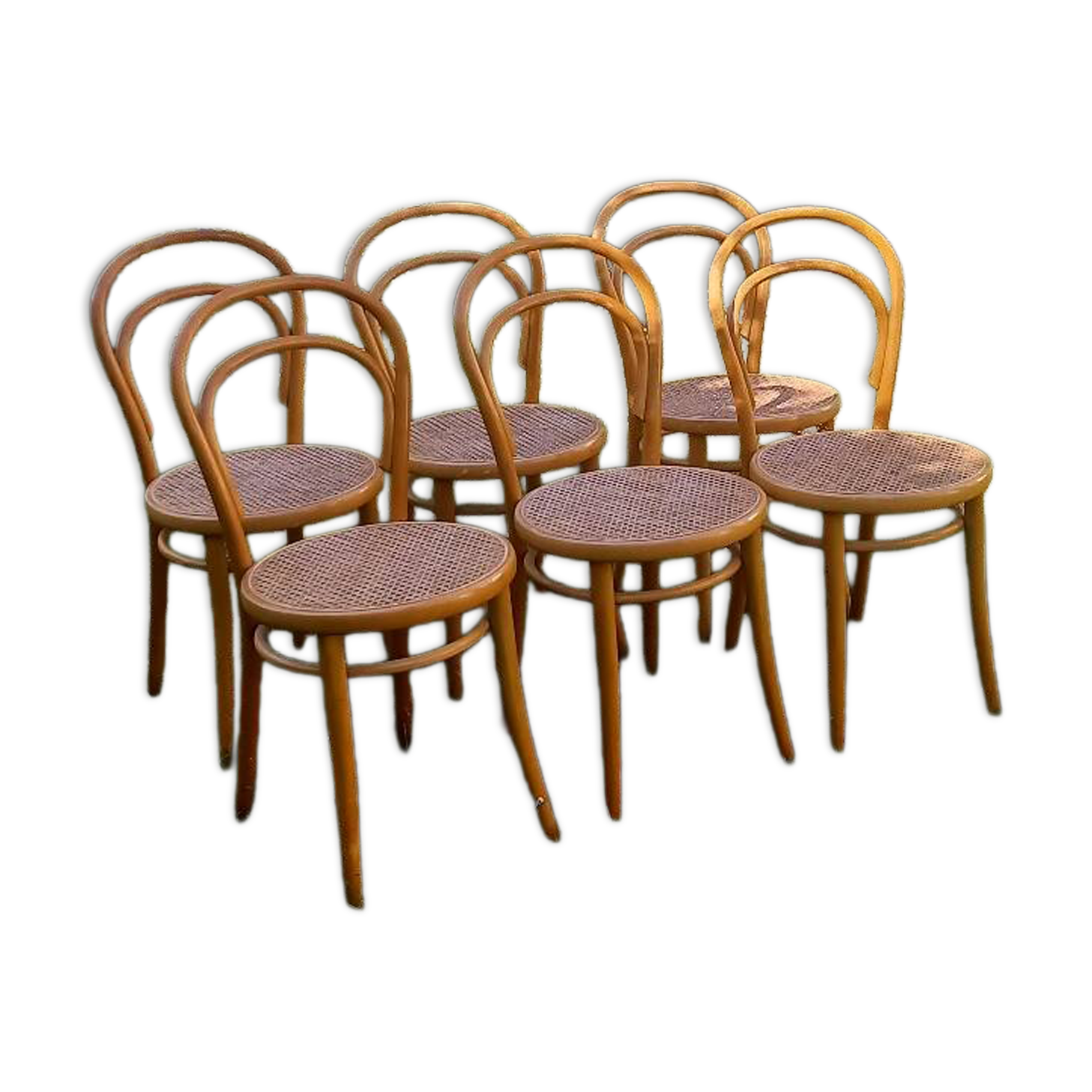 Set of 6 caned bistro chairs