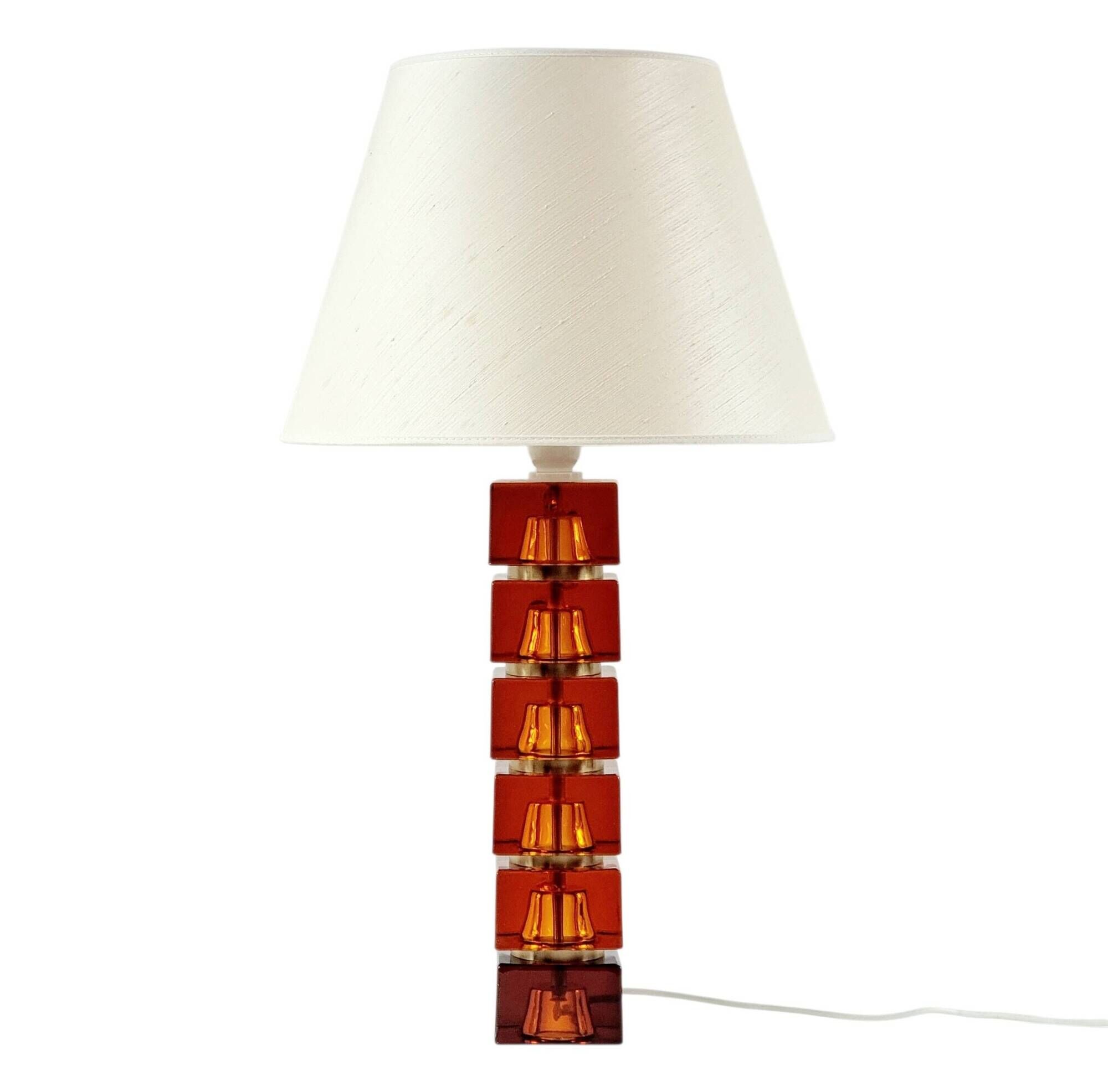 Large Mid-Century Scandinavian Art Glass & Brass Table Lamp by C.Fagerlund