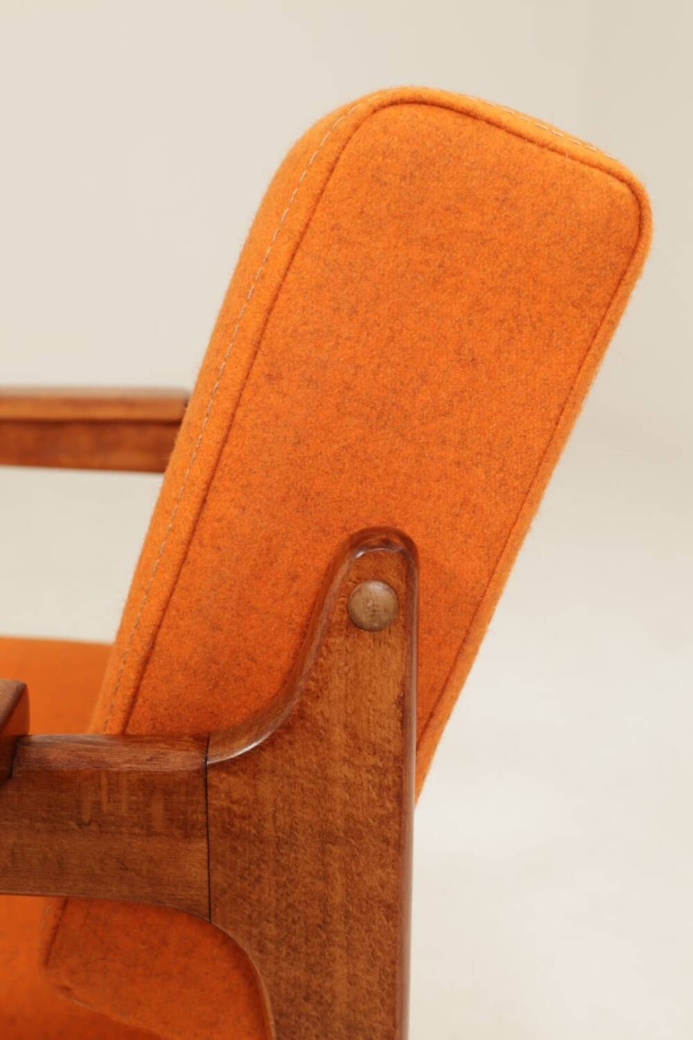 Vintage Orange Armchair Wool Upholstery Walnut Color Wood