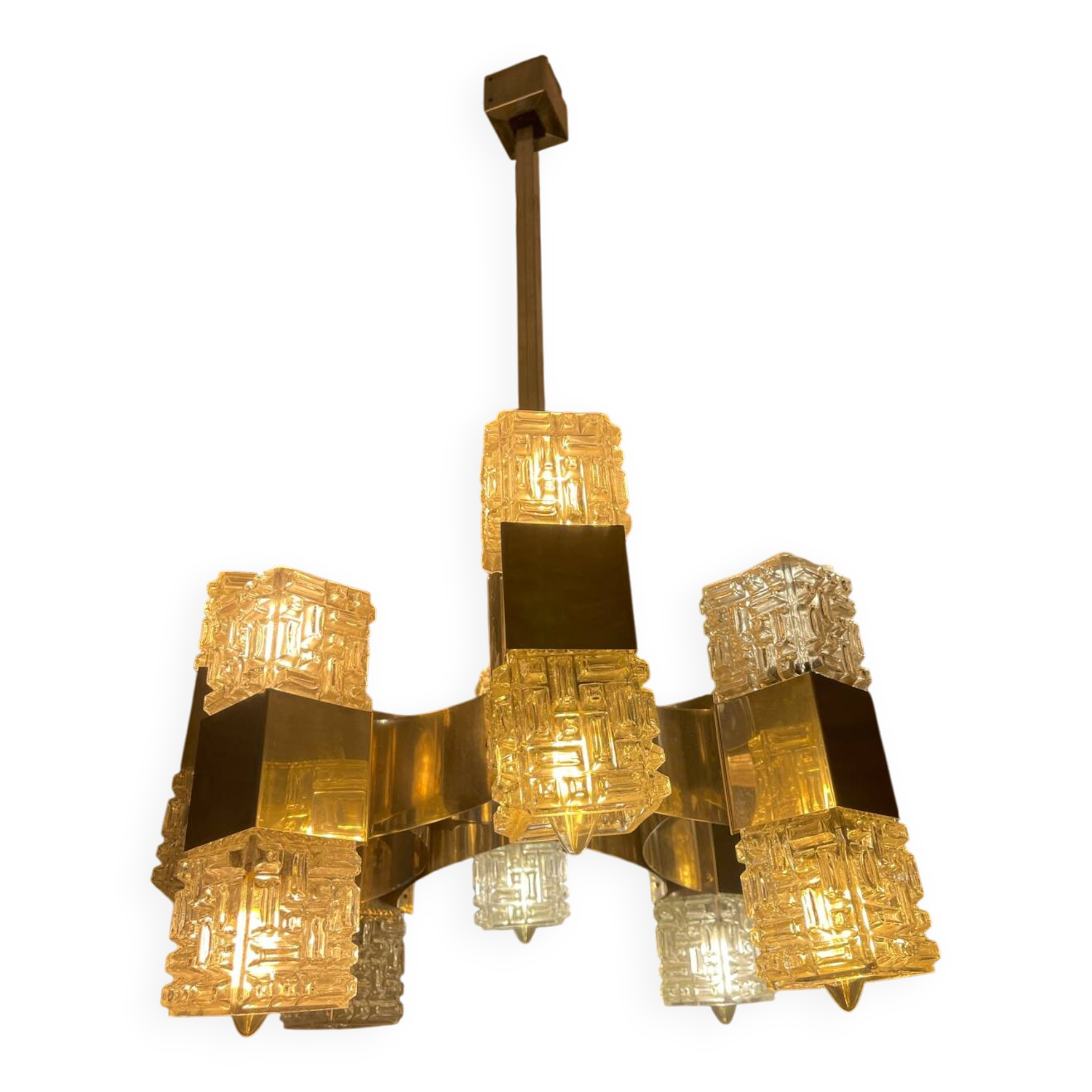 Sciolari 16-light glass and chrome chandelier, Italy 1970