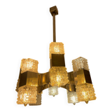 Lustre Sciolari 16 feux verre et chrome , Italie 1970