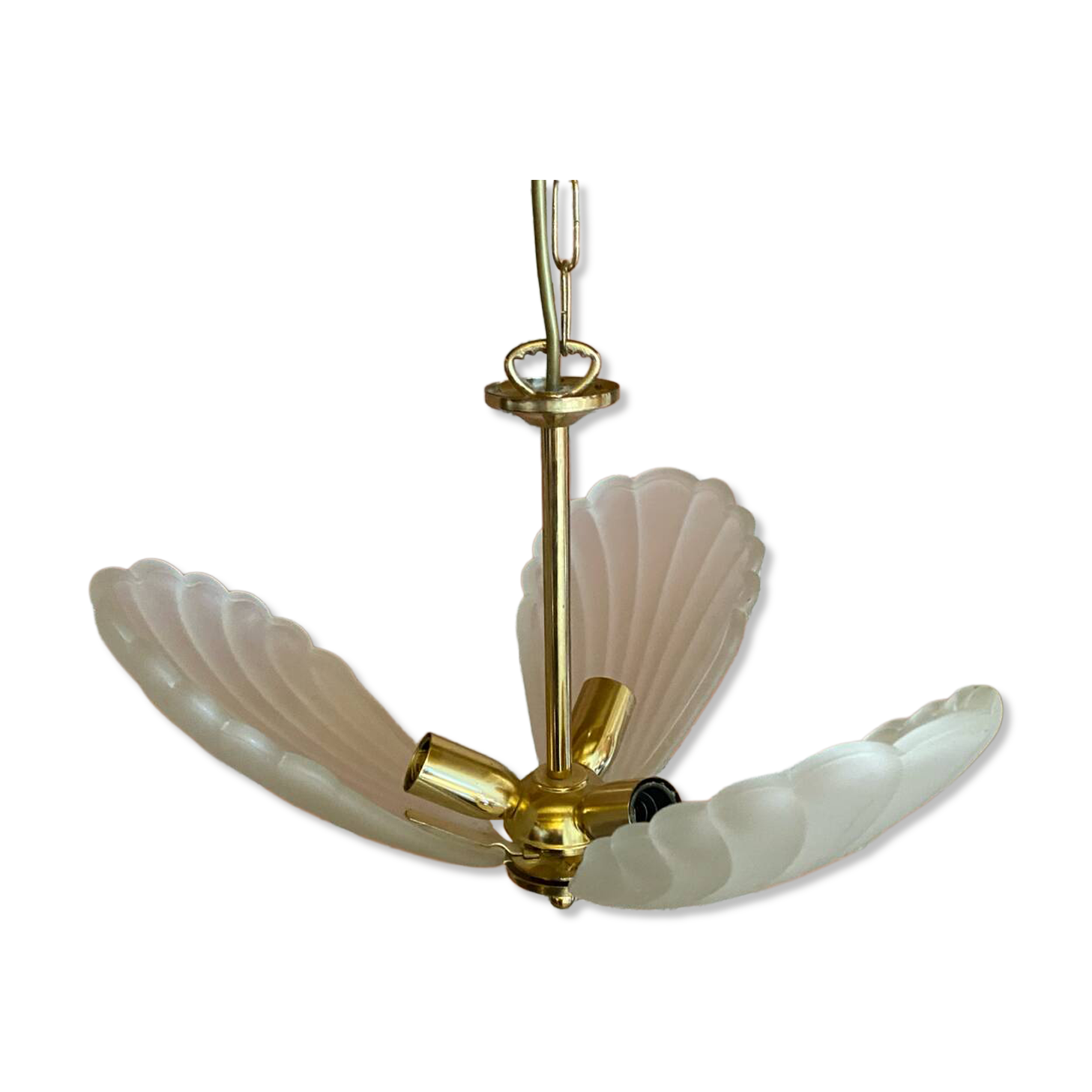 Antique Murano glass shell pendant light + gold-plated metal, wine