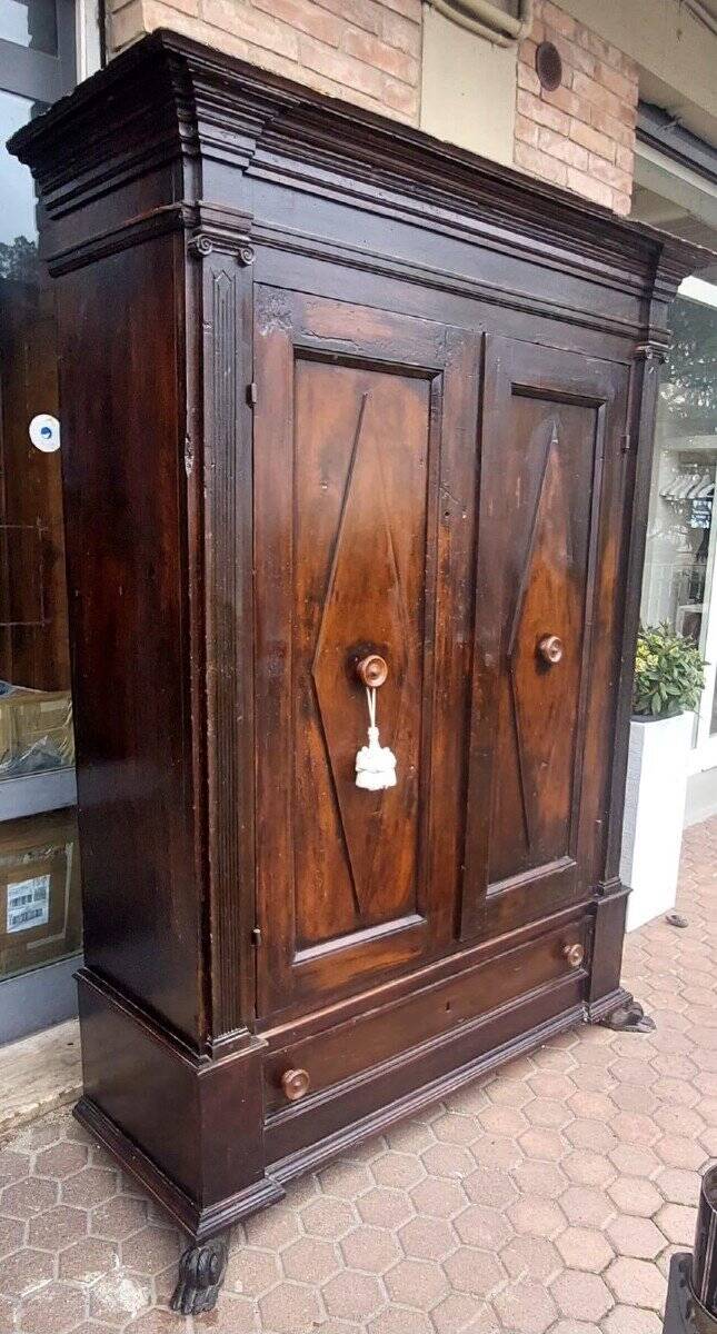 Antique 2-door walnut wardrobe, 17th century