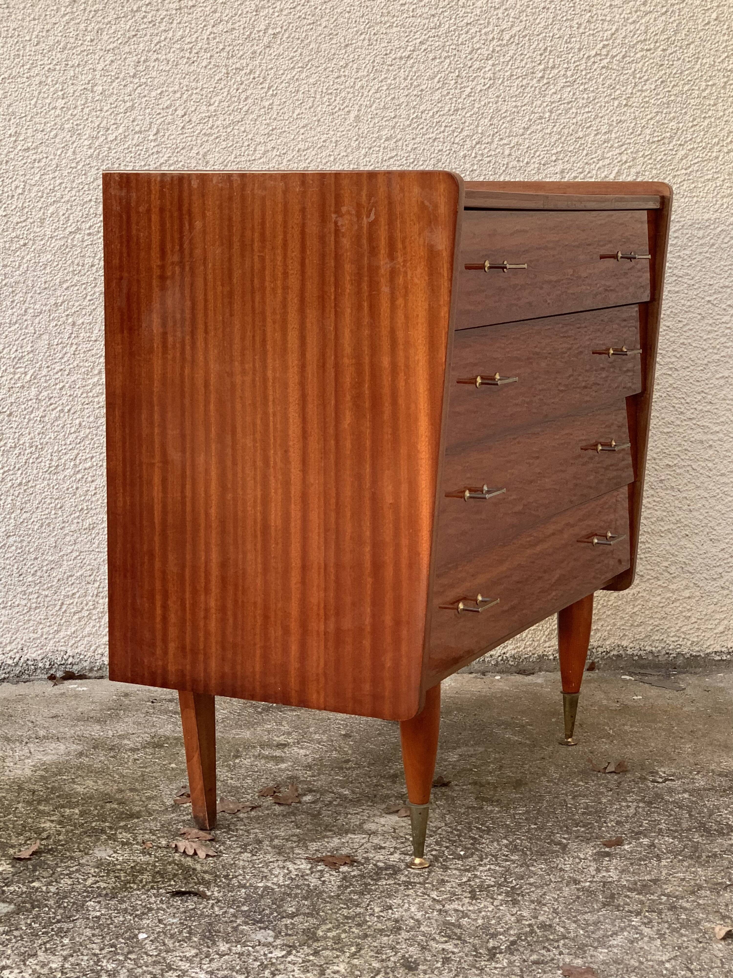 Vintage varnished teak chest of drawers 1970