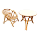 Fauteuil et table d'enfant vintage en rotin et bambou 1960-1970 Bureau et chaise cintré