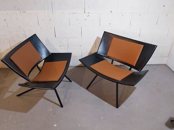 Paire de grands fauteuils en ailes d'avion 1980