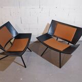 Pair of large airplane wing armchairs 1980
