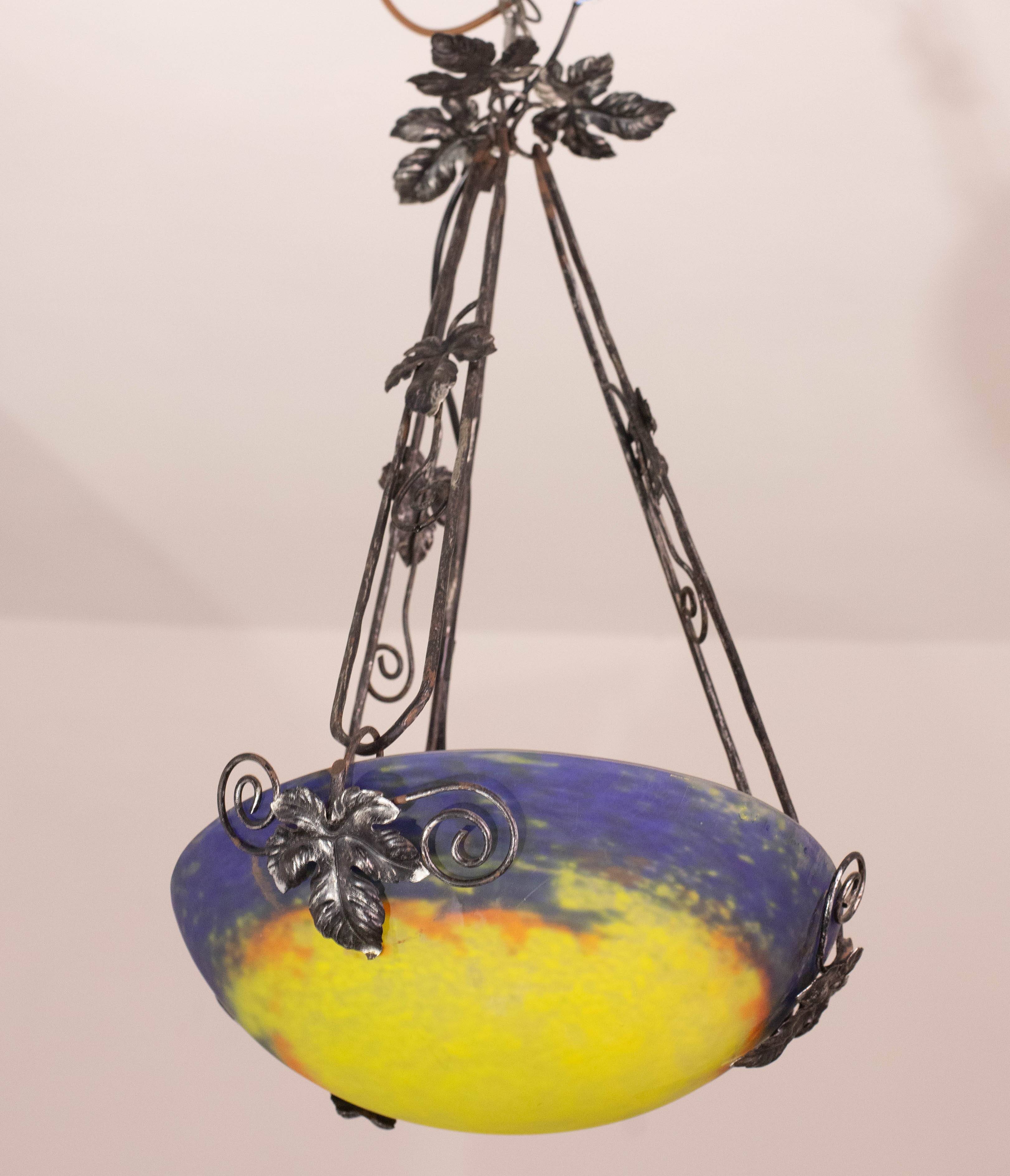 Art Deco yellow pendant light by G.V. de Croismare, Muller Frères, France, 1920s