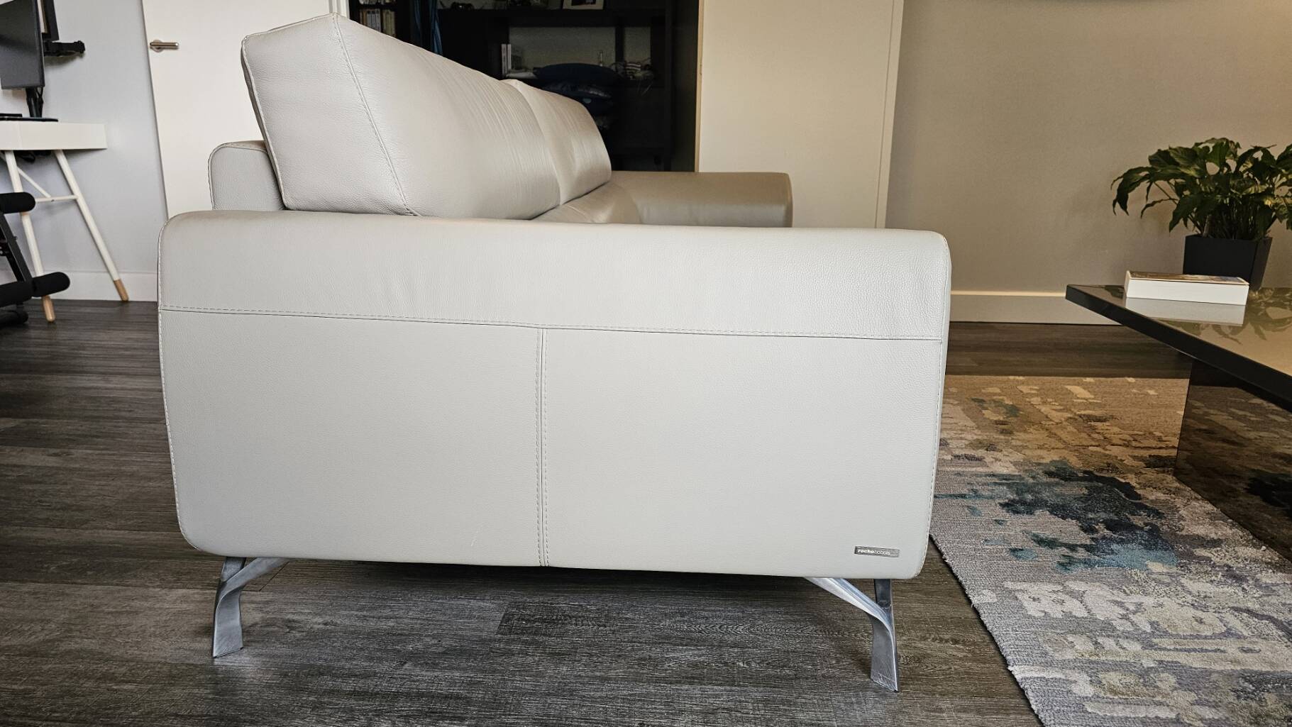 Roche Bobois grey leather 3-seater sofa