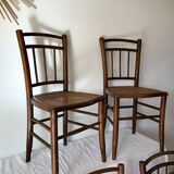 set of 4 bistro chairs in turned wood and canework stamped early 20th century