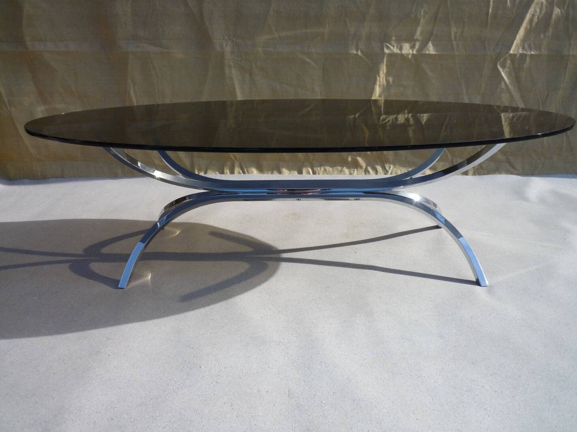 Table basse ovale verre et acier
