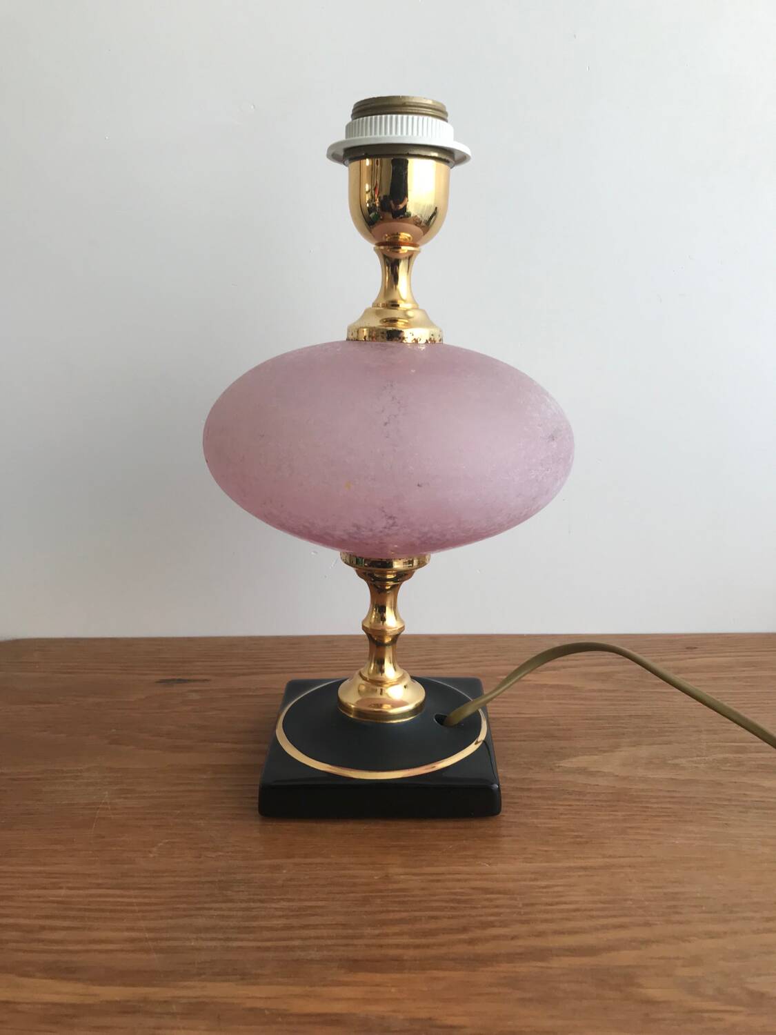 Vintage ceramic lamp brass and pink glass ball