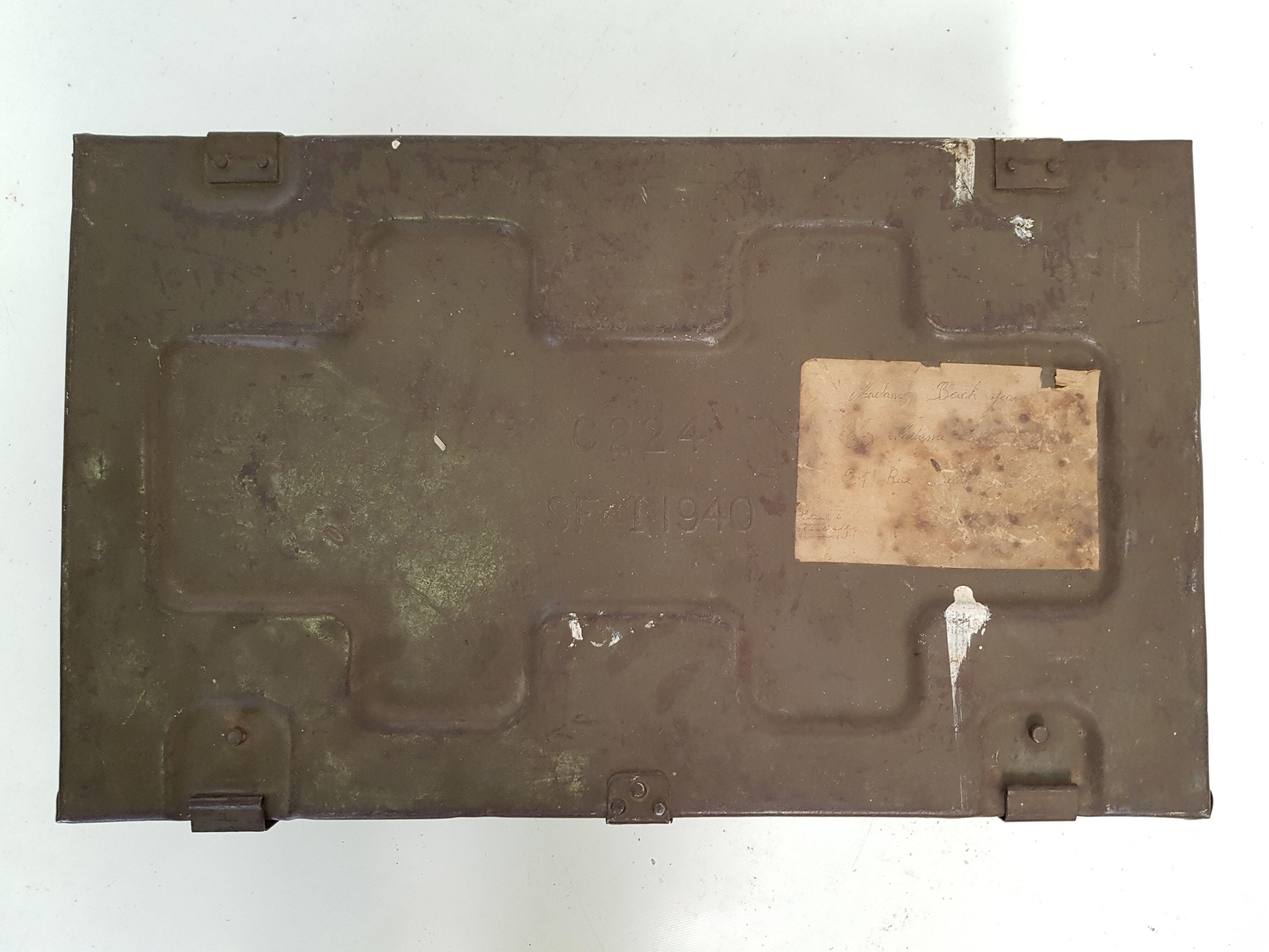Old crate or military trunk metal patina original vintage canteen
