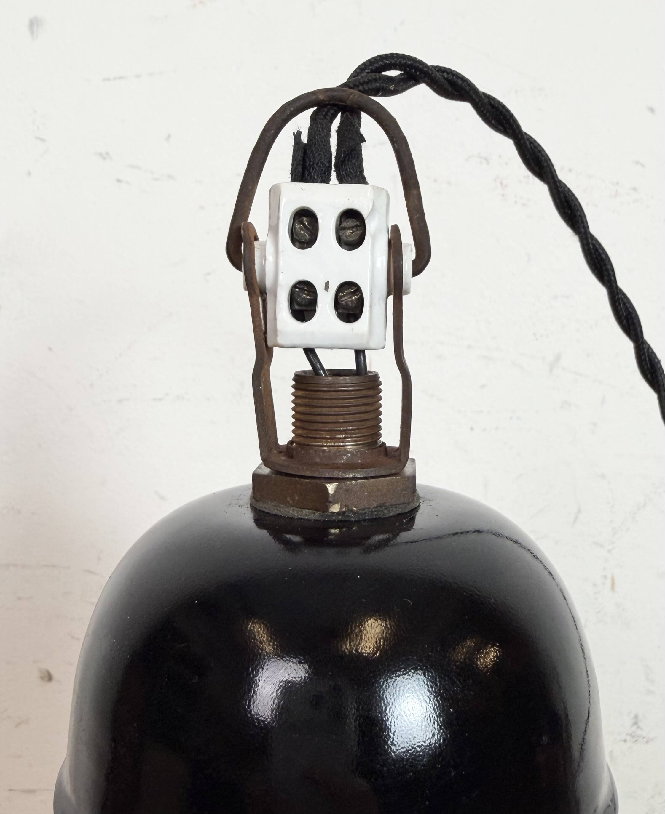 Black Enamel Industrial Pendant Lamp from AEG, 1930s