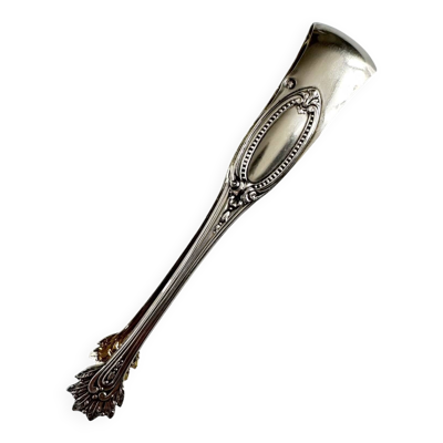 Pince à sucre en argent, décor perlé, feuillage et clochette