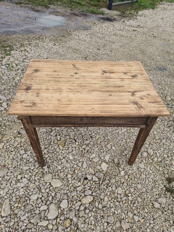Table de ferme rustique ancienne en chêne et sapin un tiroir