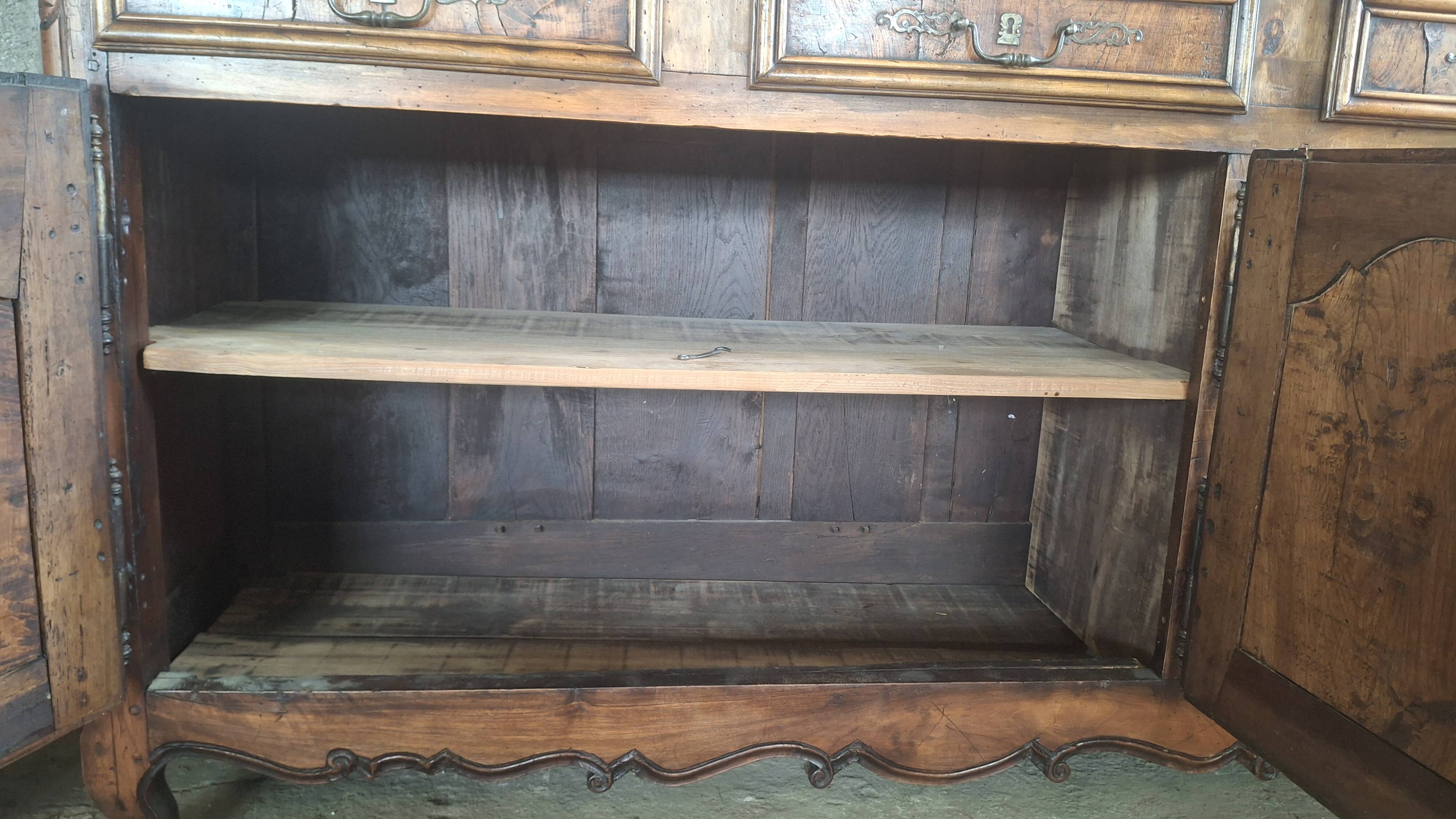 Large buffet in Louis XV style, solid oak & burl, with wrought iron hardware from the 16th century.