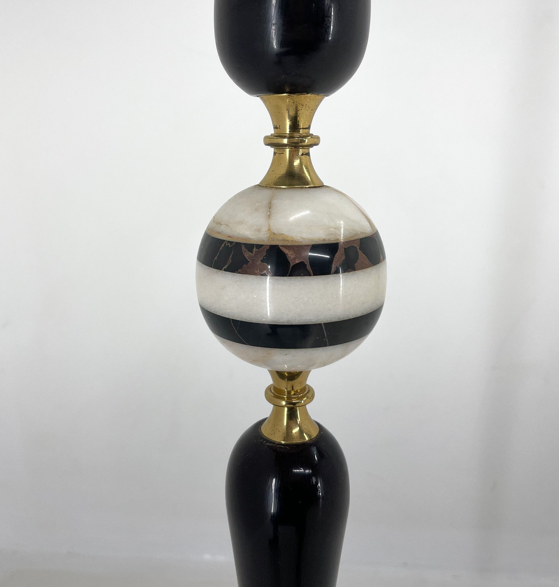 Brass, onyx & ebonized wood floor lamp, italy 1950