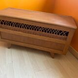 Wooden and rattan chest