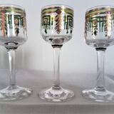 Carafe and 3 liquor glasses with Jugendstijl motifs, year 1920