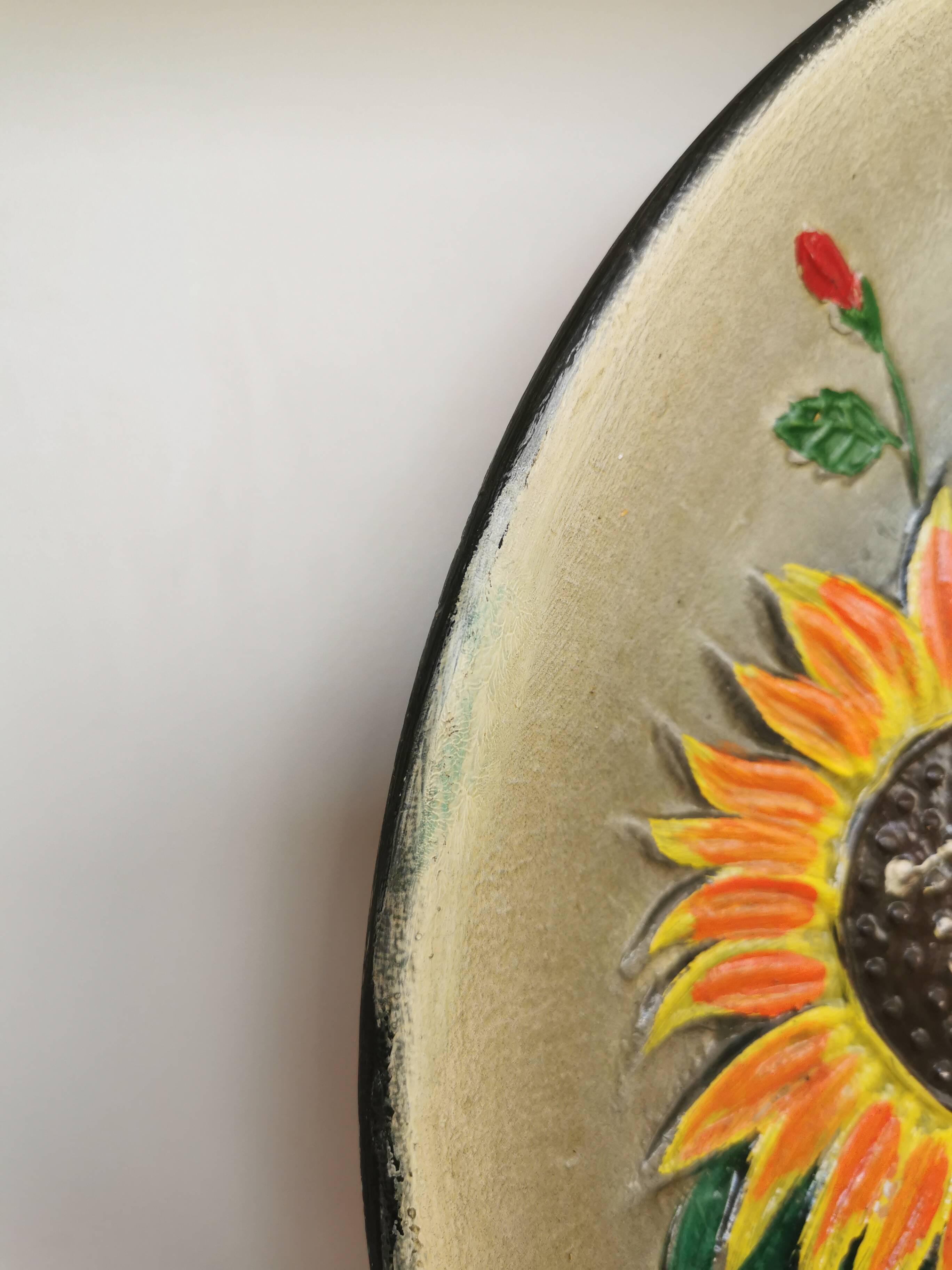 Vintage Hand-Painted Floral Clay Wall Plate - 1970s Yugoslavia
