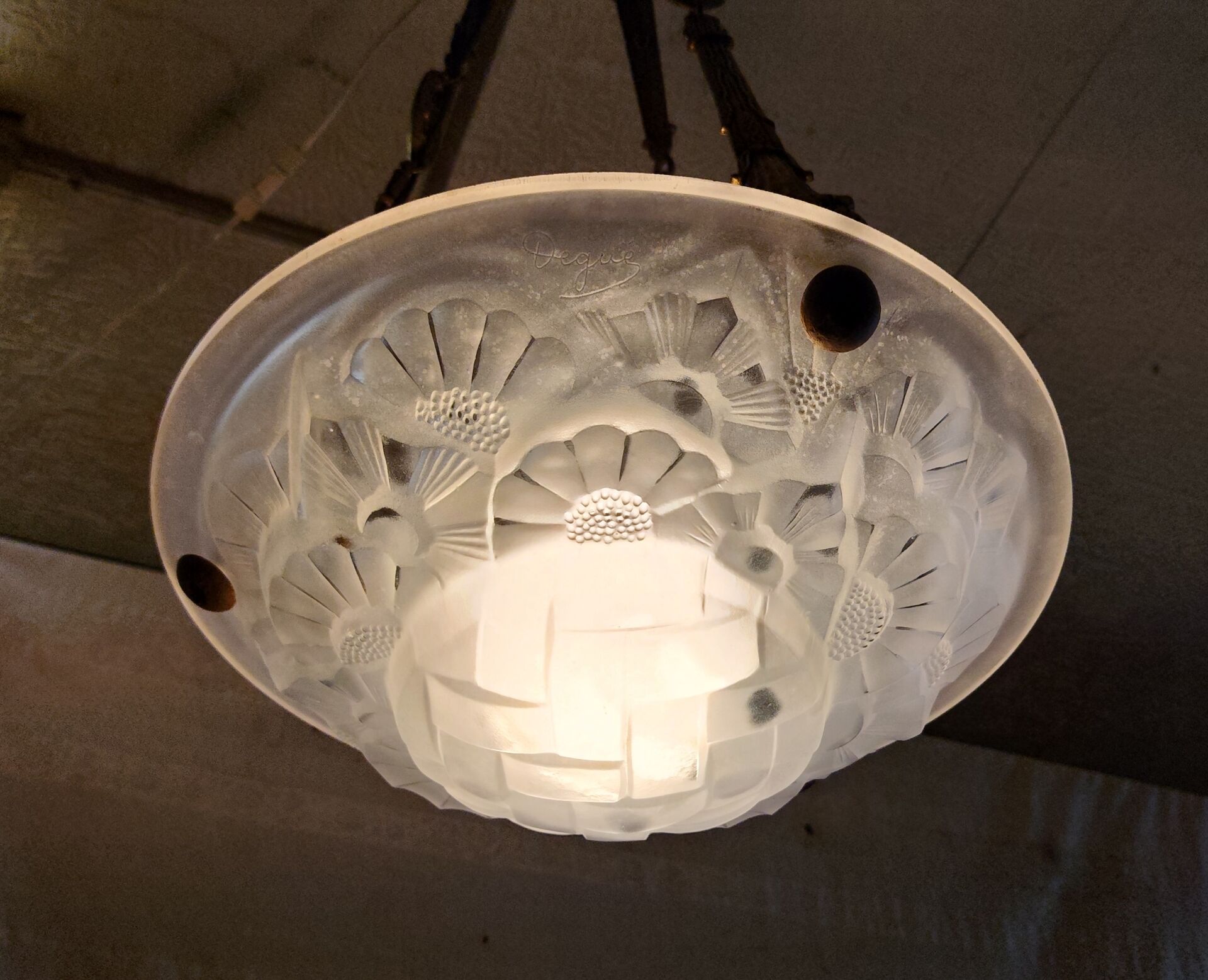 Art Deco bronze and glass suspension - 1930s/40s