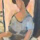 Oil on wood panel, Woman seated