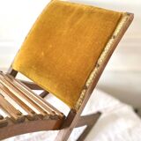 Ancien repose pied à bascule bois tissu velours
