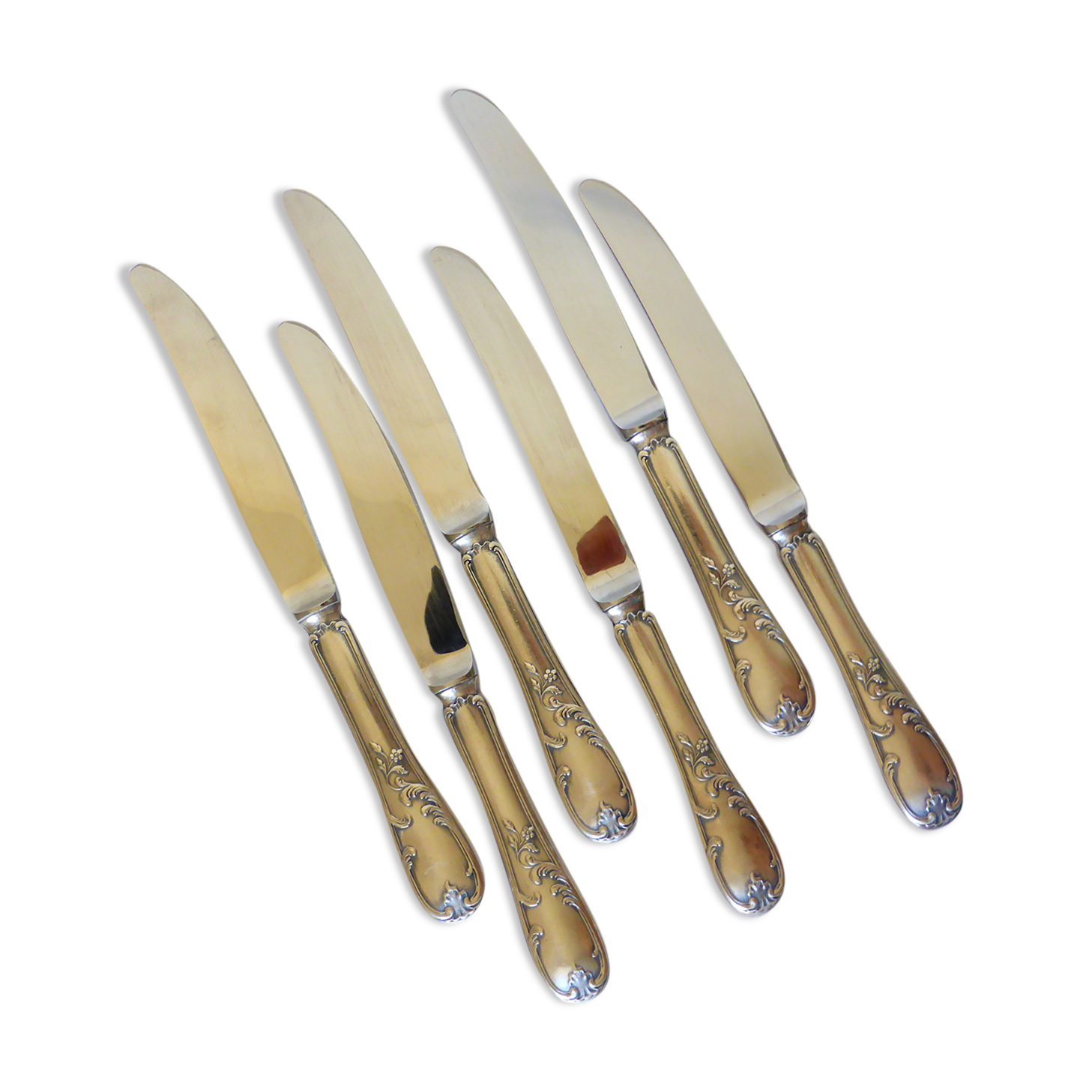 6 dessert knives in silver metal punched 2106271