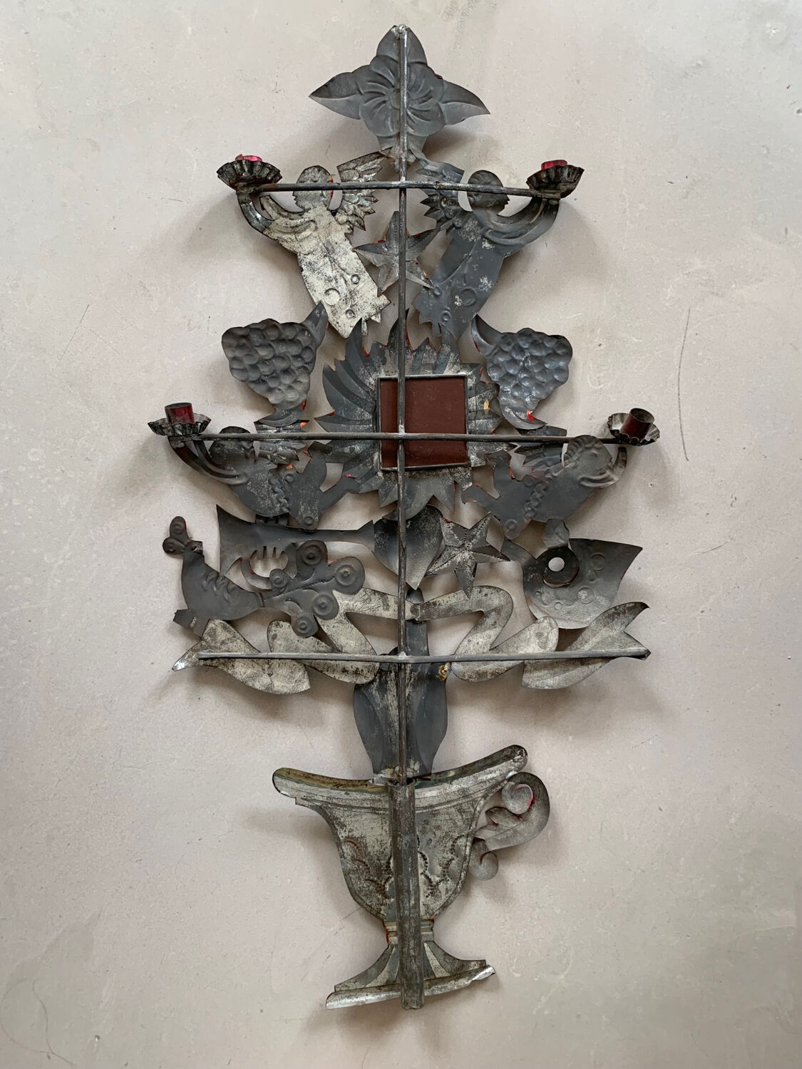 Antique wall candle holder, folk art