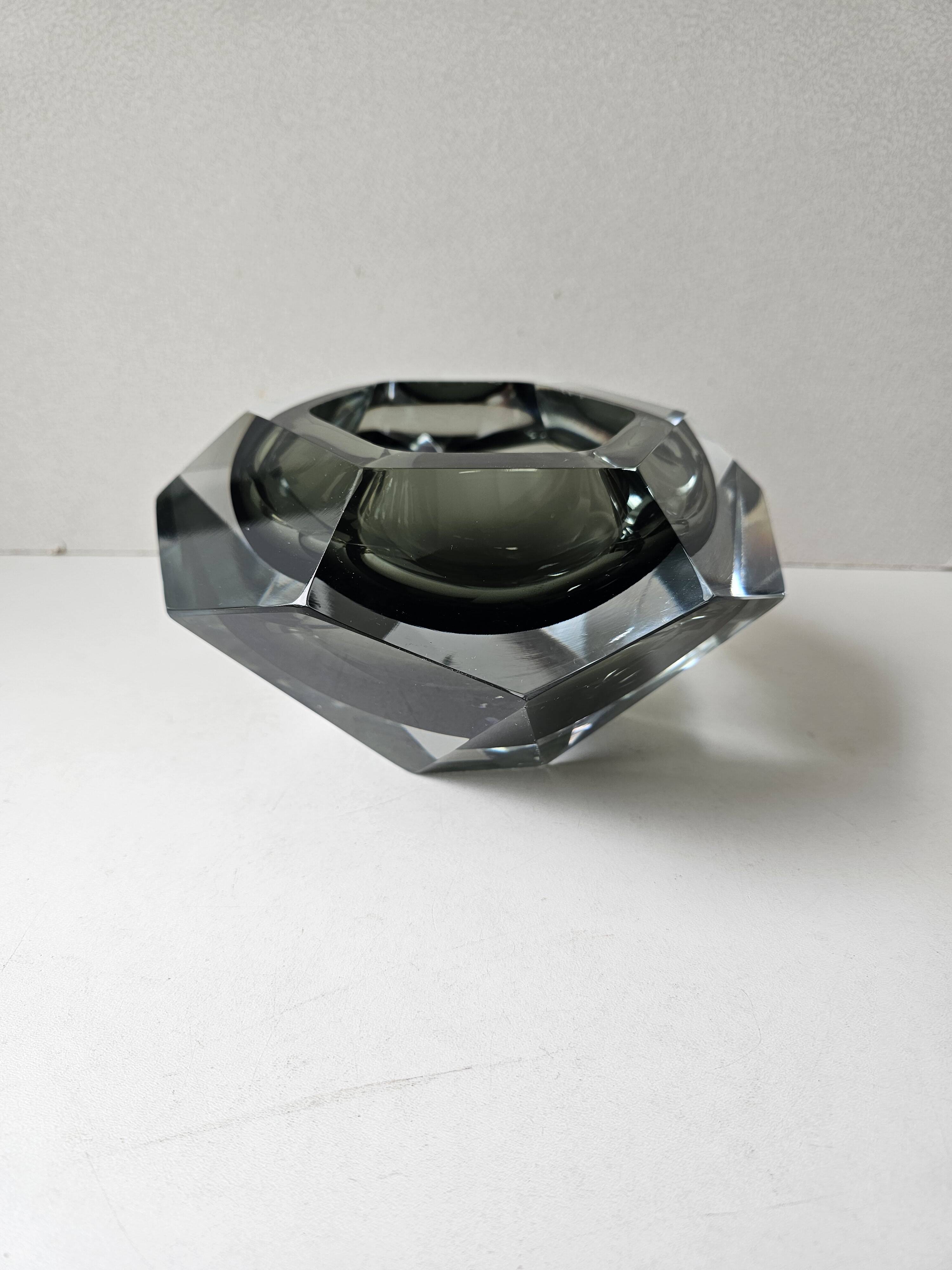 Murano glass Sommerso smoky grey and transparent empty pocket cup 20cm