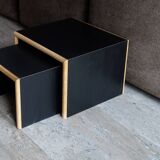 Table d'appoint gigognes noires en bois, années 80