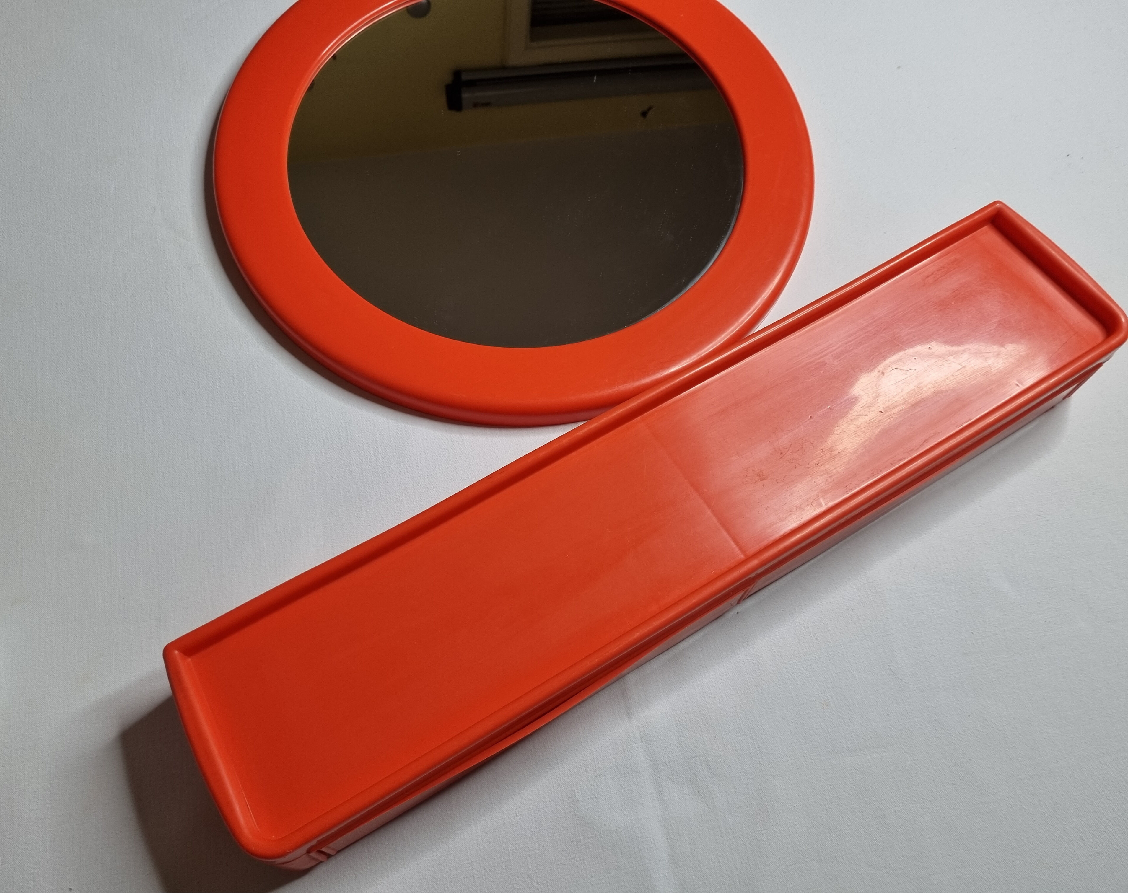 Miroir Syla vintage et étagère de salle de bain, orange, années 70