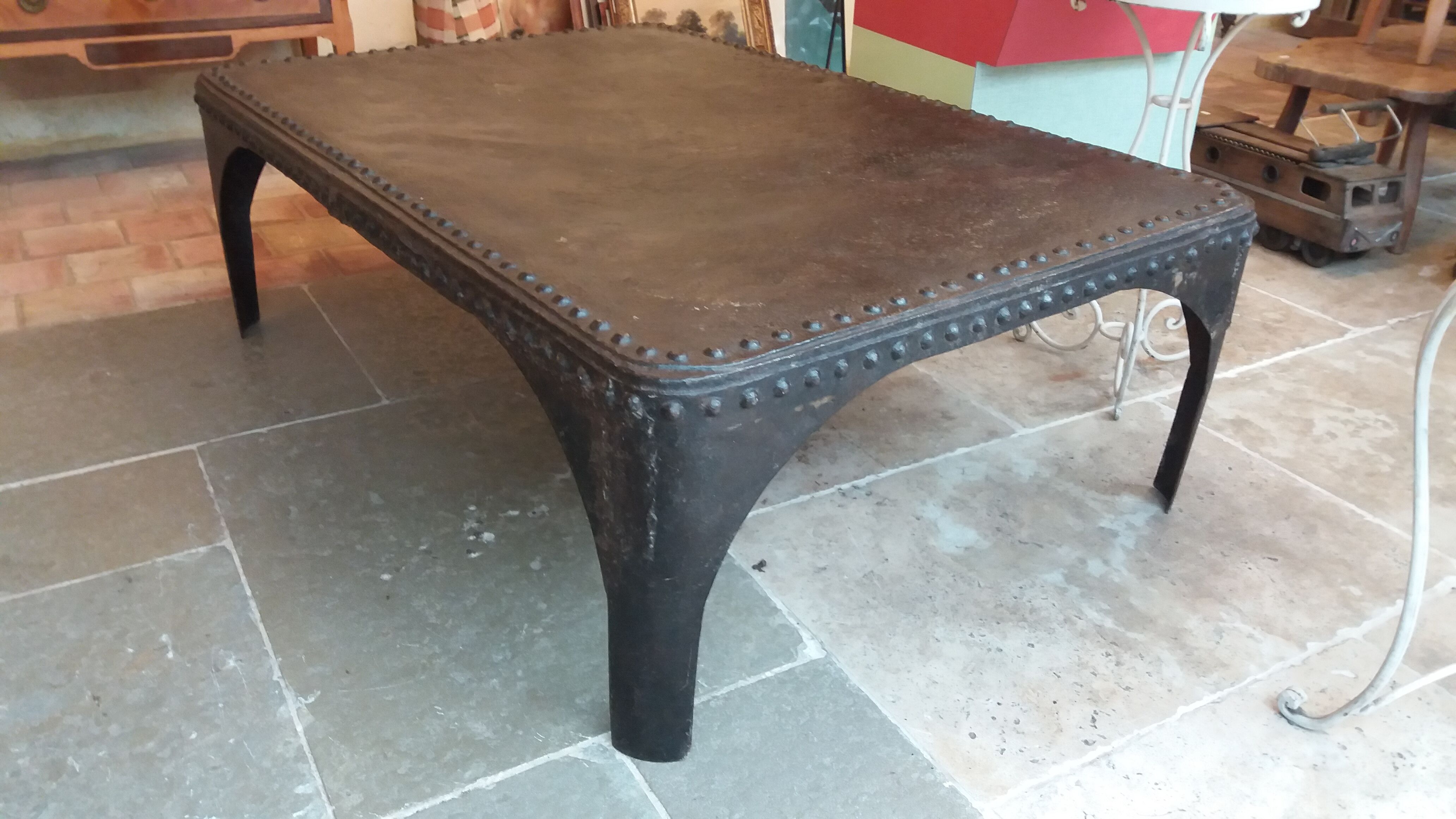 Riveted iron coffee table.